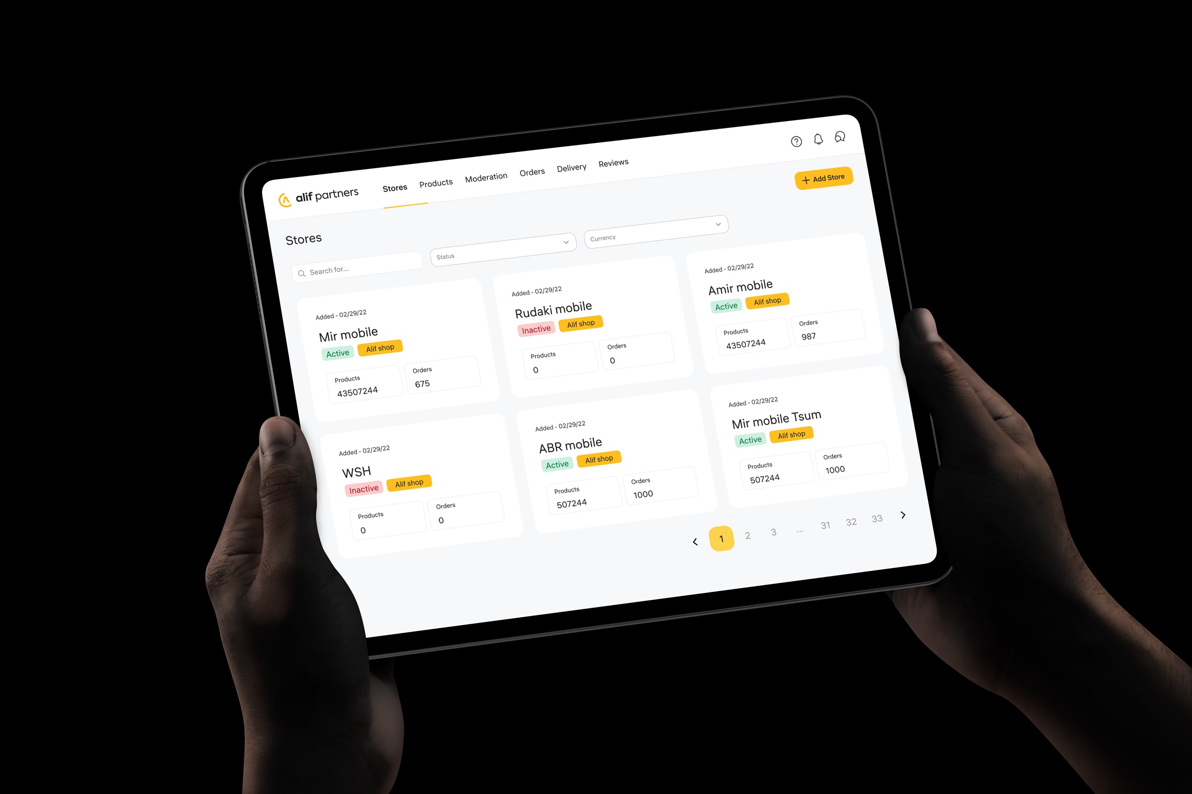 Alif Partners: планшет с админ-панелью Stores для партнёров банка